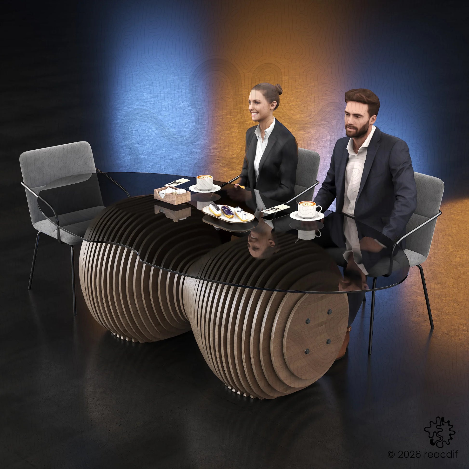 Parametric Table A-4 contemporary dining table with flowing parametric lines - detail view