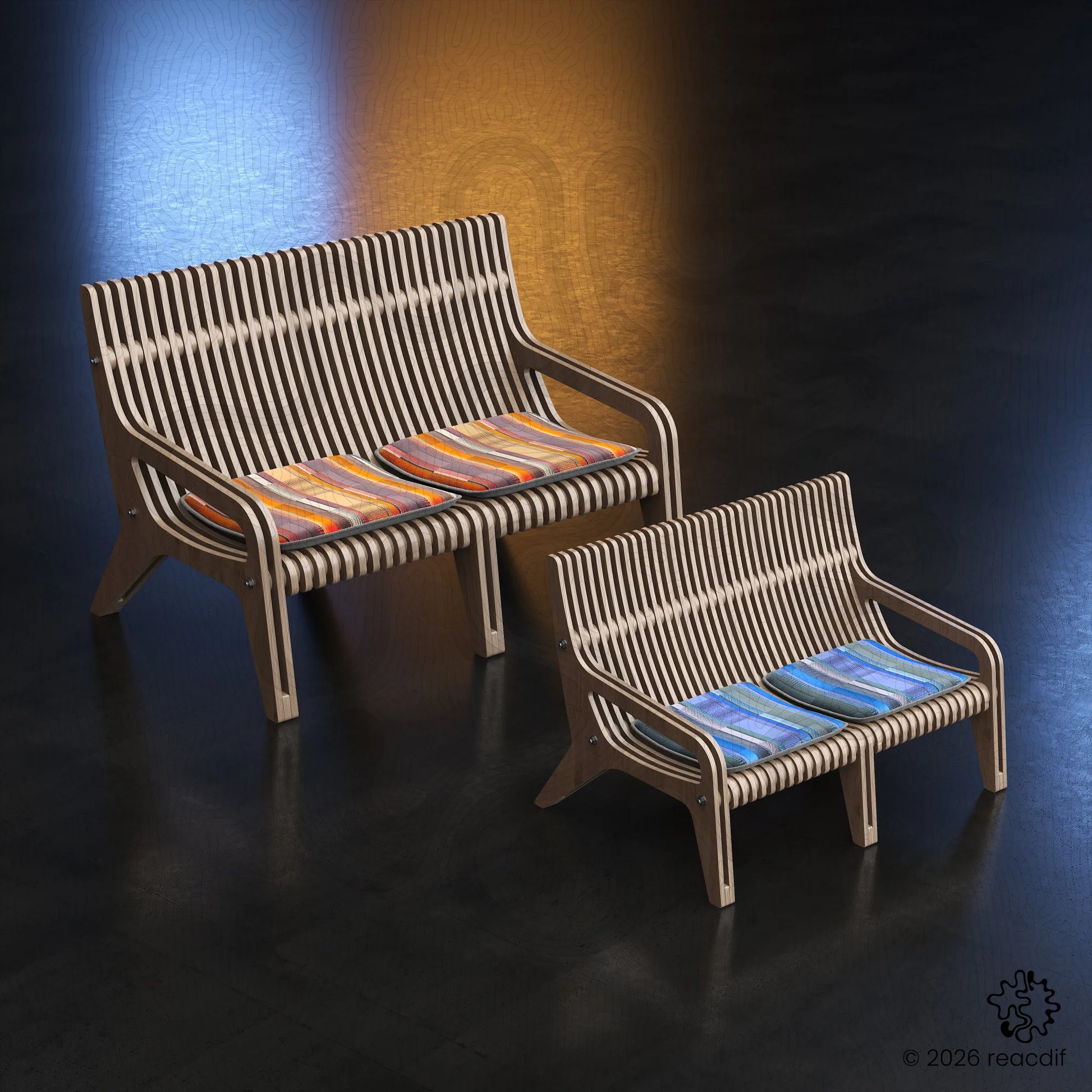 Parametric Sofa A-1 | Organic Plywood CNC Design File | Digital Furniture Plan