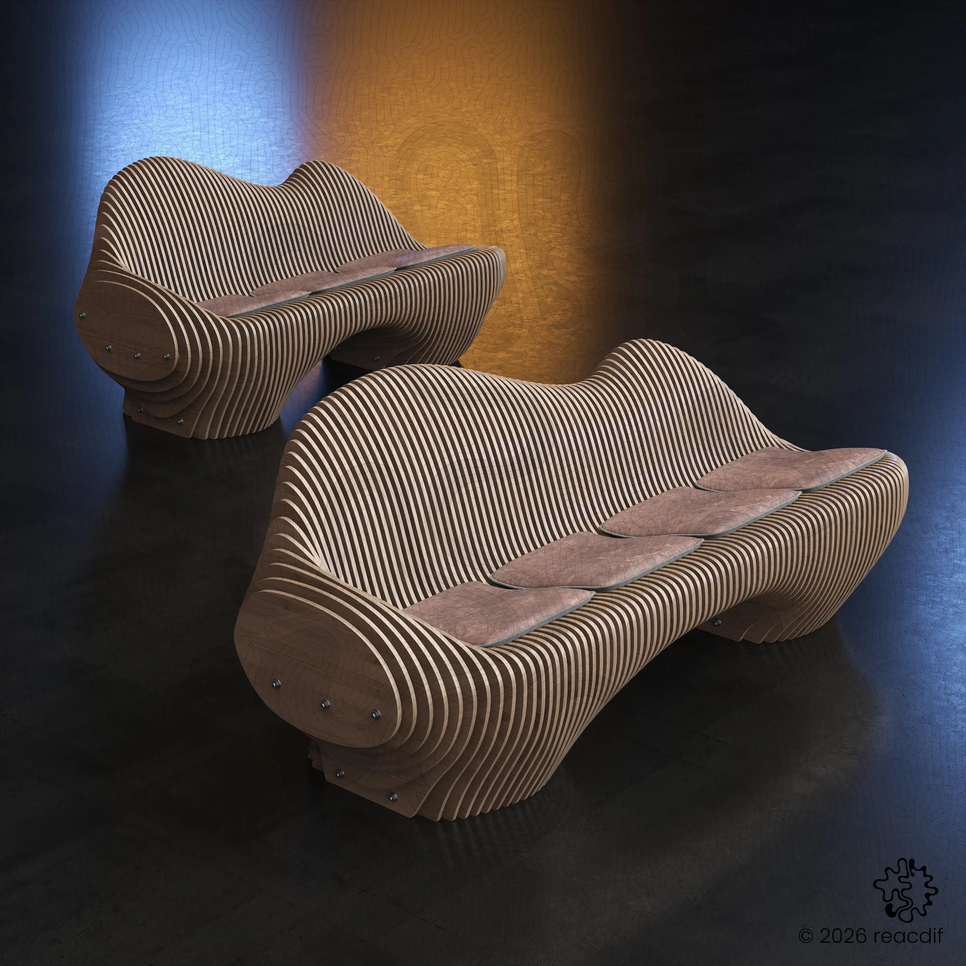 Parametric Sofa A-3 modern design CNC cutting file - digital furniture template