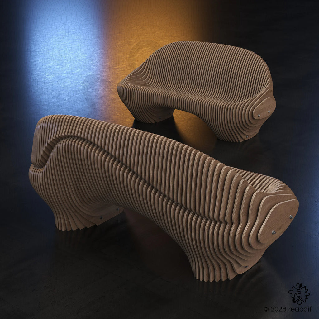 Parametric Sofa A-4 perspective angle revealing three-dimensional parametric structure and architectural furniture design