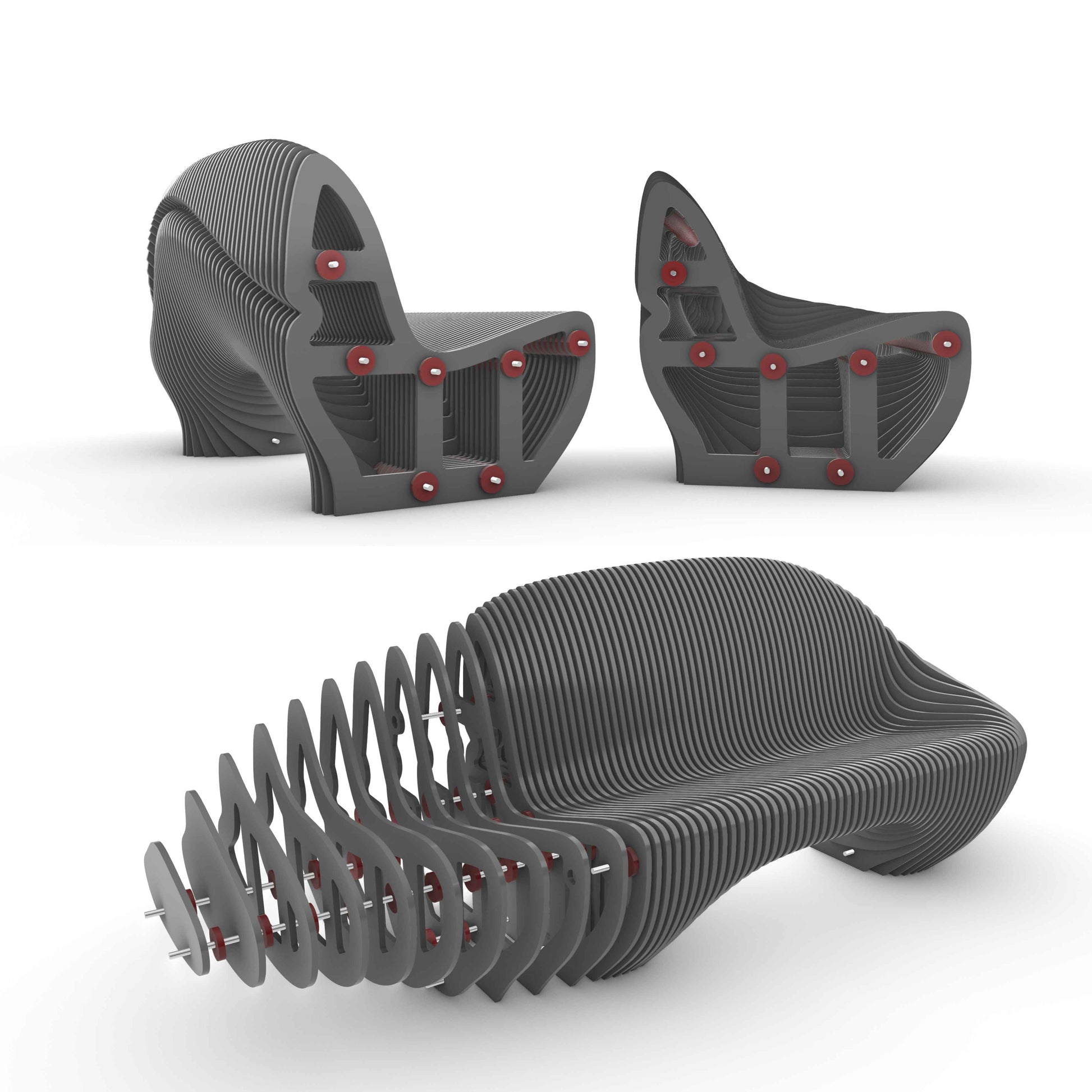 Parametric Sofa A-4 assembly instructions diagram showing step-by-step installation process and component arrangement for DIY makers