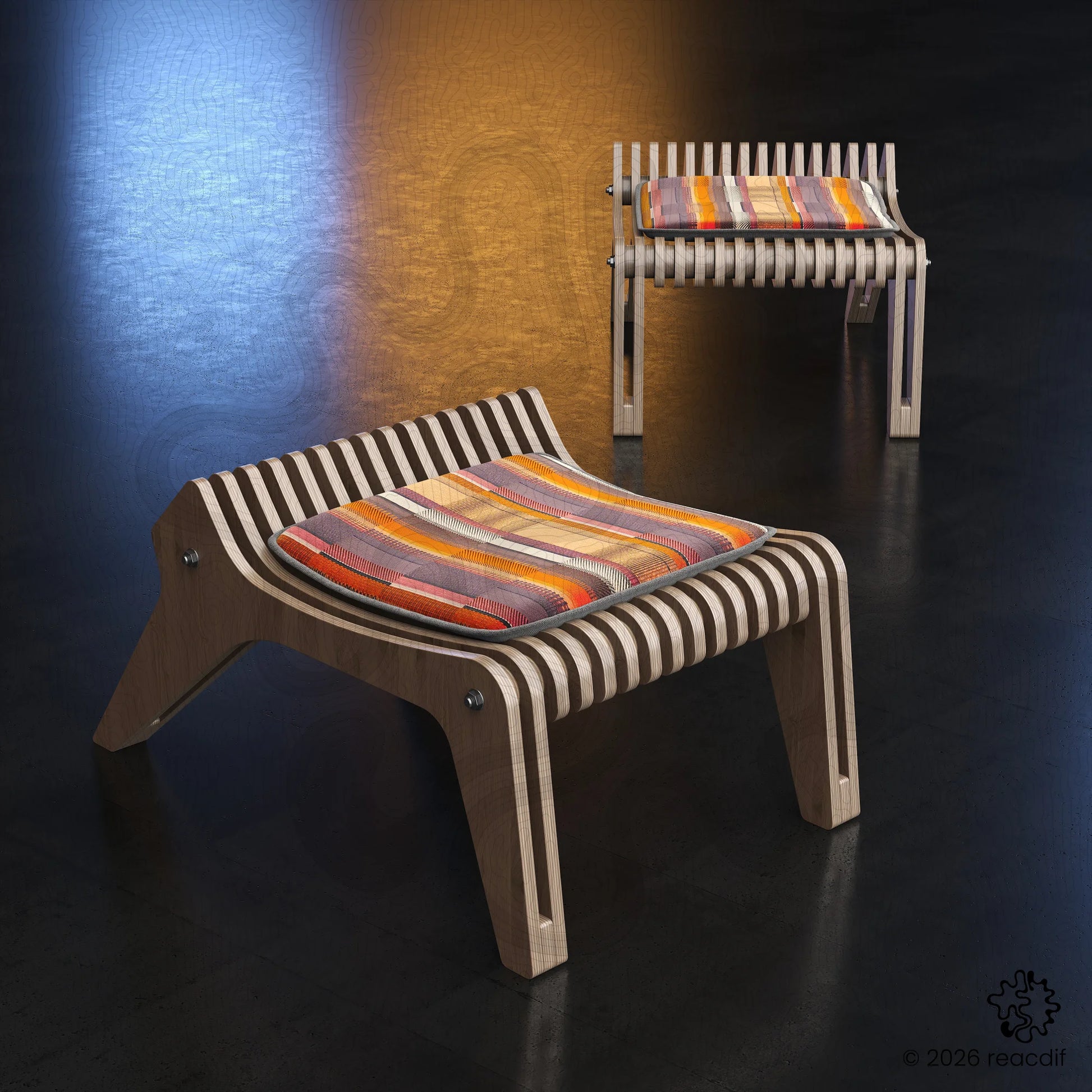 Parametric Stool A-1 variant B - modern minimalist stool design with wavy organic form