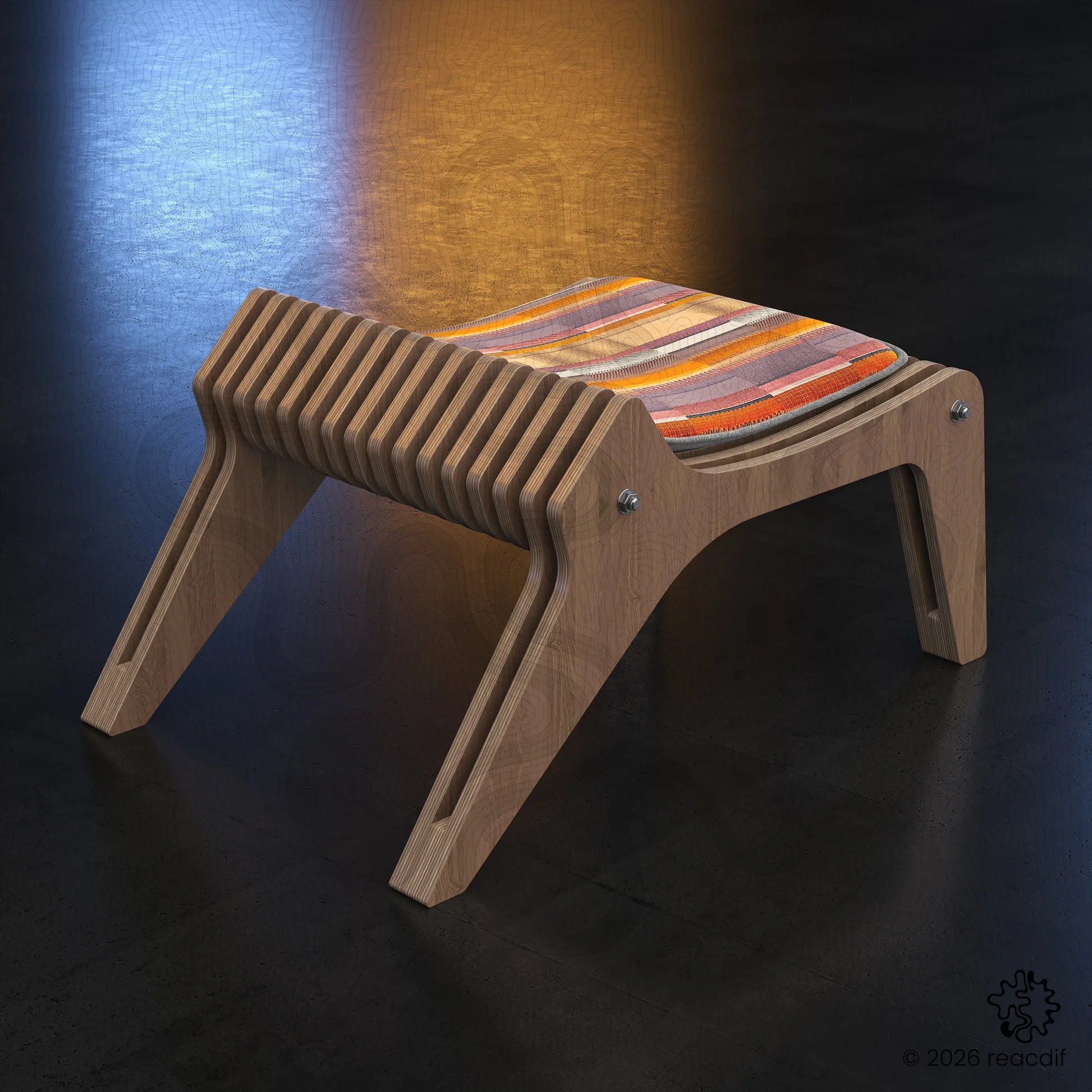 Parametric Stool A-1 variant B isometric view - complete furniture design for makers and woodworkers
