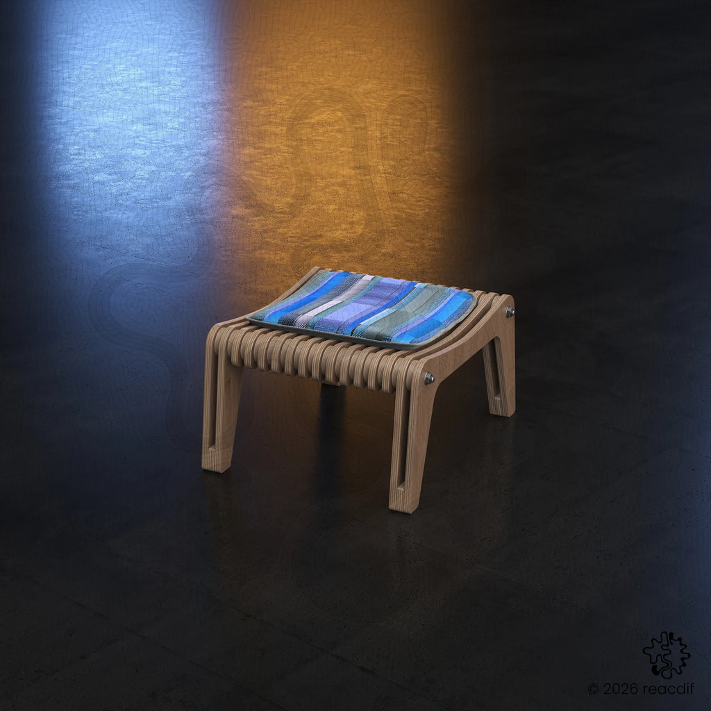 Parametric Stool A-2  detail view - showcasing CNC-ready joinery and assemblys