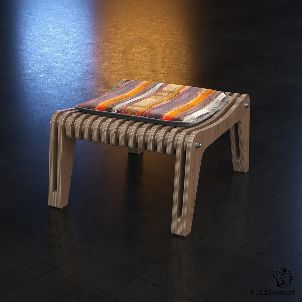 Parametric Stool A-2  close-up - precision CNC cut plywood furniture components