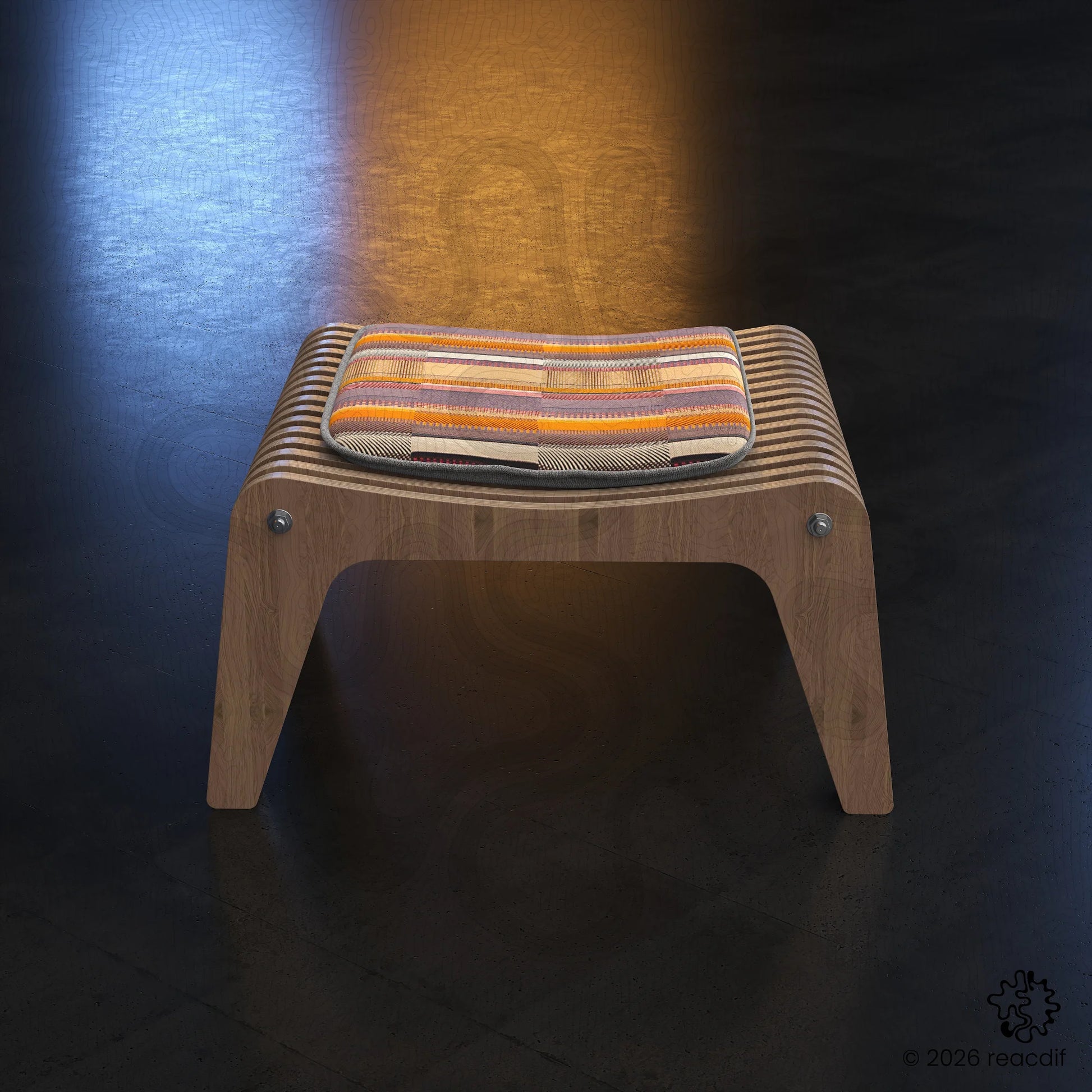 Parametric Stool A-2  isometric view - complete furniture design for makers and woodworker